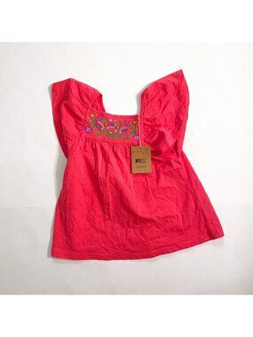 NWT Mini Boden Pink Embroidered Blouse, Size 5/6
